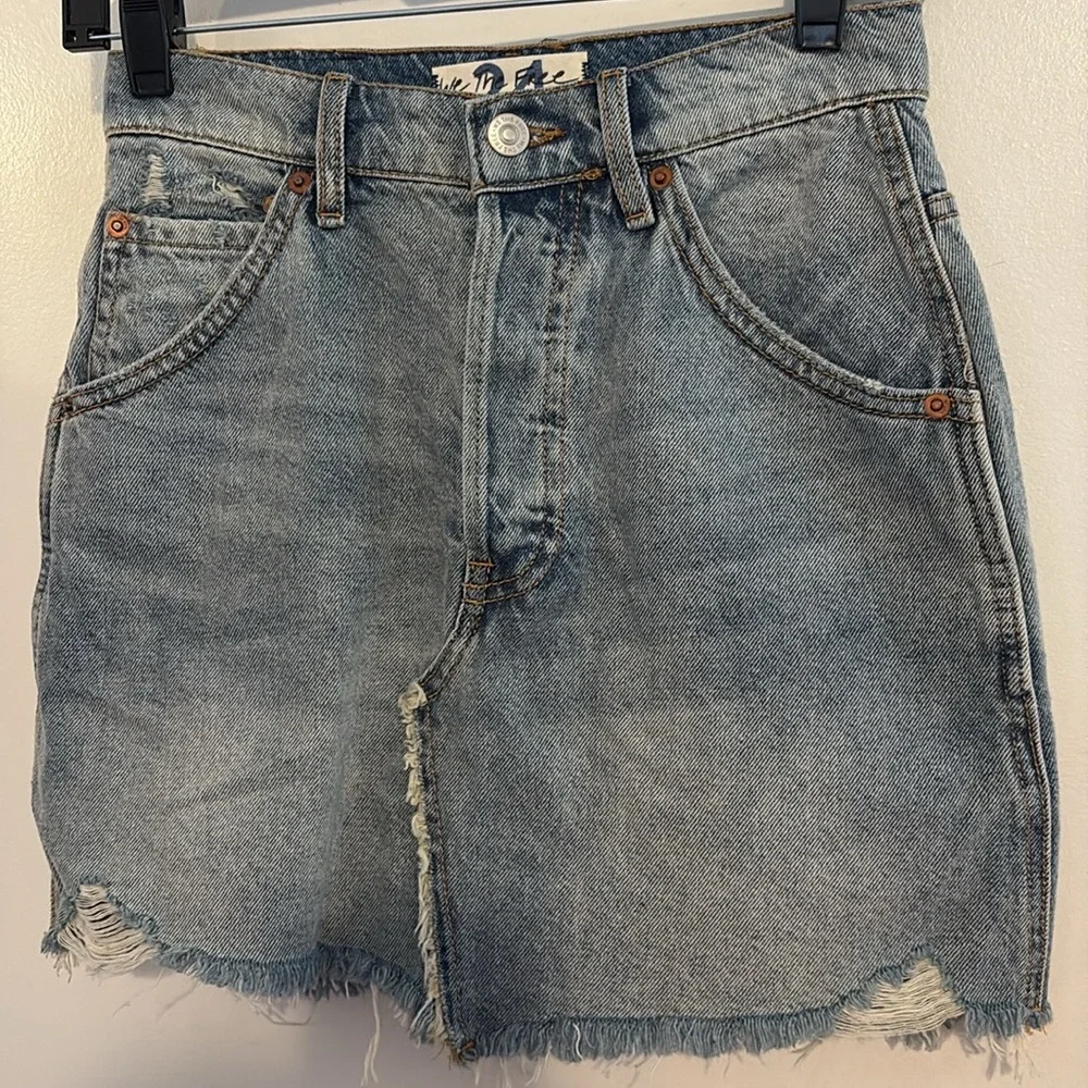 Free People Hallie Distressed Button Fly Denim Mini Skirt 24